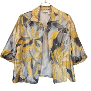 Alfred Dunner Women's Size 16W Open Front Blazer Retro Style Yellow 3/4 Sleeve